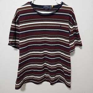 Polo Ralph Lauren Tee T-shirt Stripes Red Blue White Yellow Men's XL 100% Cotton